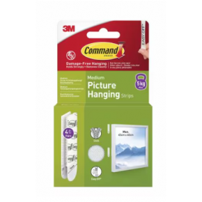 3M Command™ Medium Picture Hanging Strips 5kg, 4 Pairs (8 Strips) - White 3M Command™ Medium Picture Hanging Strips 5kg, 4 Pairs (8 Strips) - White